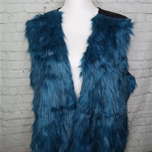 Libby Edelman Blue Faux Fur Vest